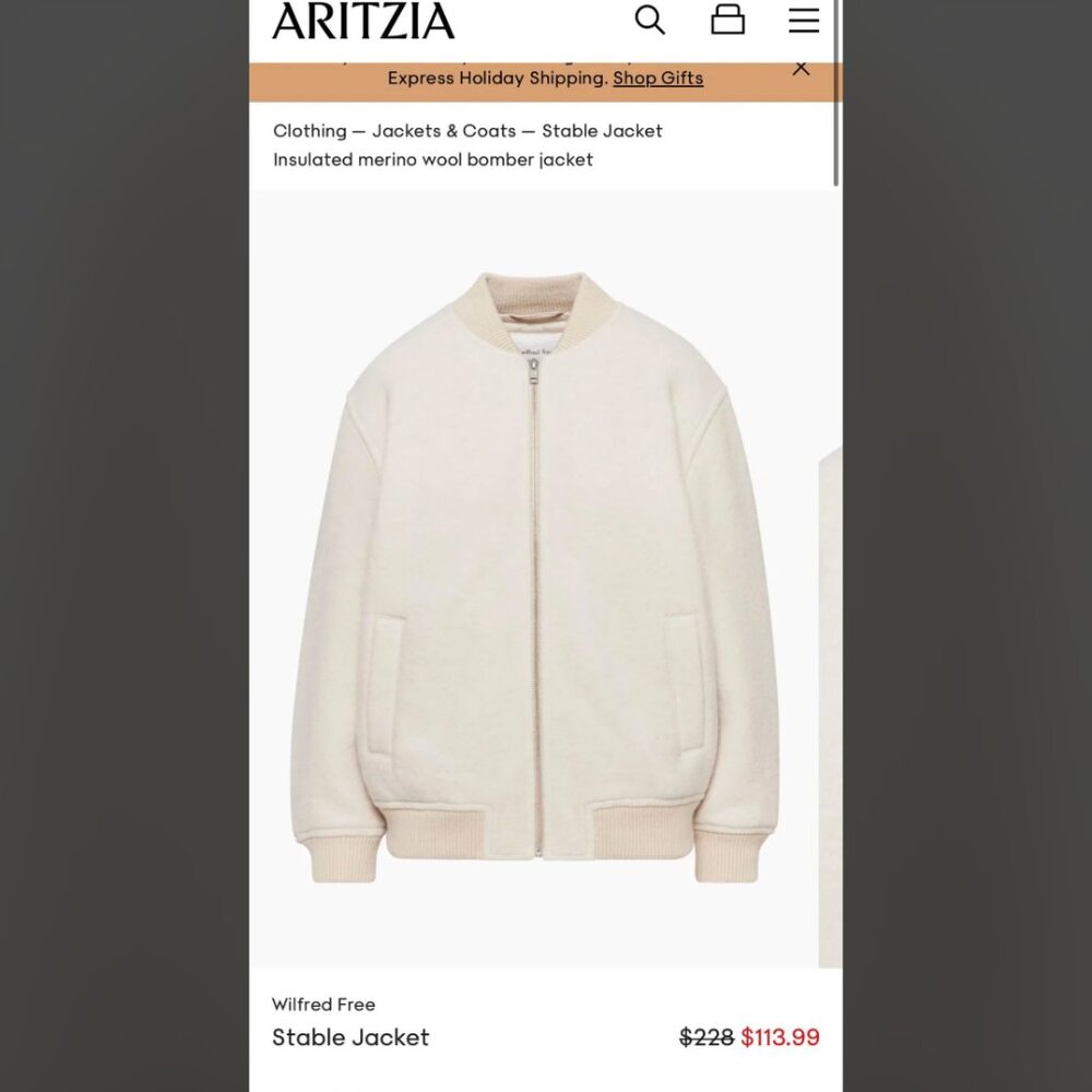Aritzia | Wilfred Free Stable Wool Bomber Jacket – Beige (L)